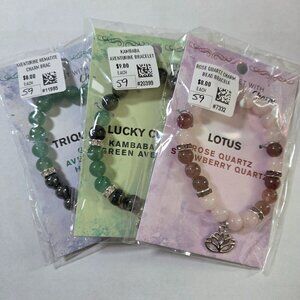 Bundle of Three 8mm Gemstone with Charm Bracelets NWT